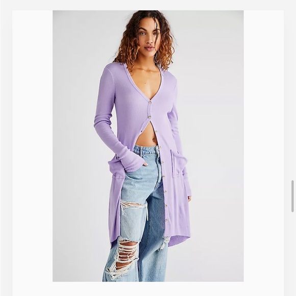 Free People Sweaters - Free People Ribbed Up Maxi Women’s Size Small Lavender Long Cardigan